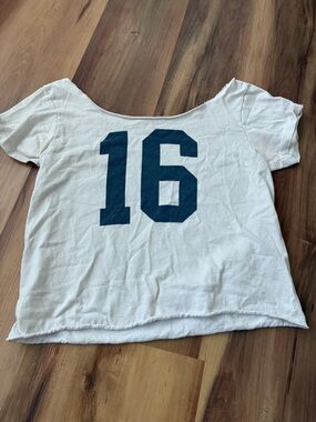 Brandy Melville White Tee with Navy '16' Graphic